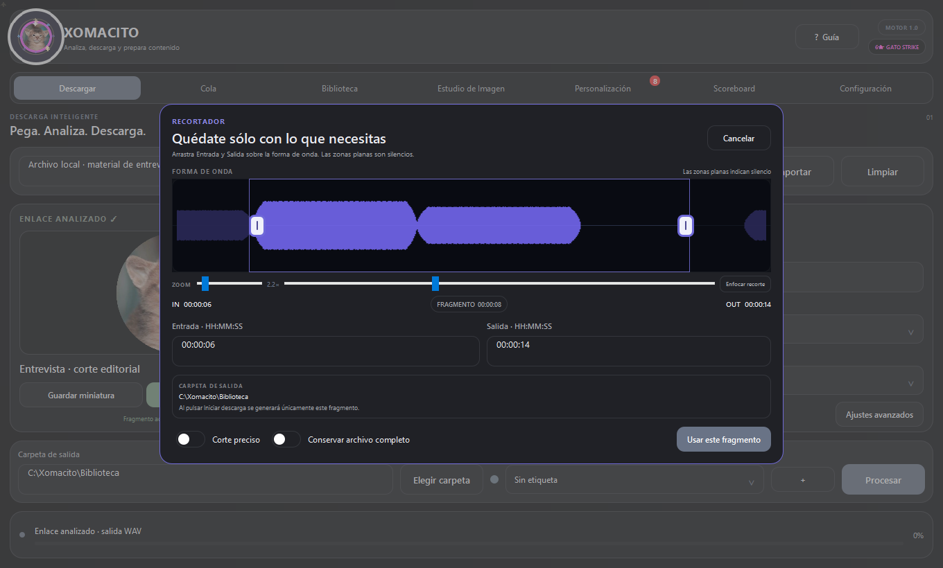 Mira el audio. Acércate hasta 16×. — captura real de Xomacito